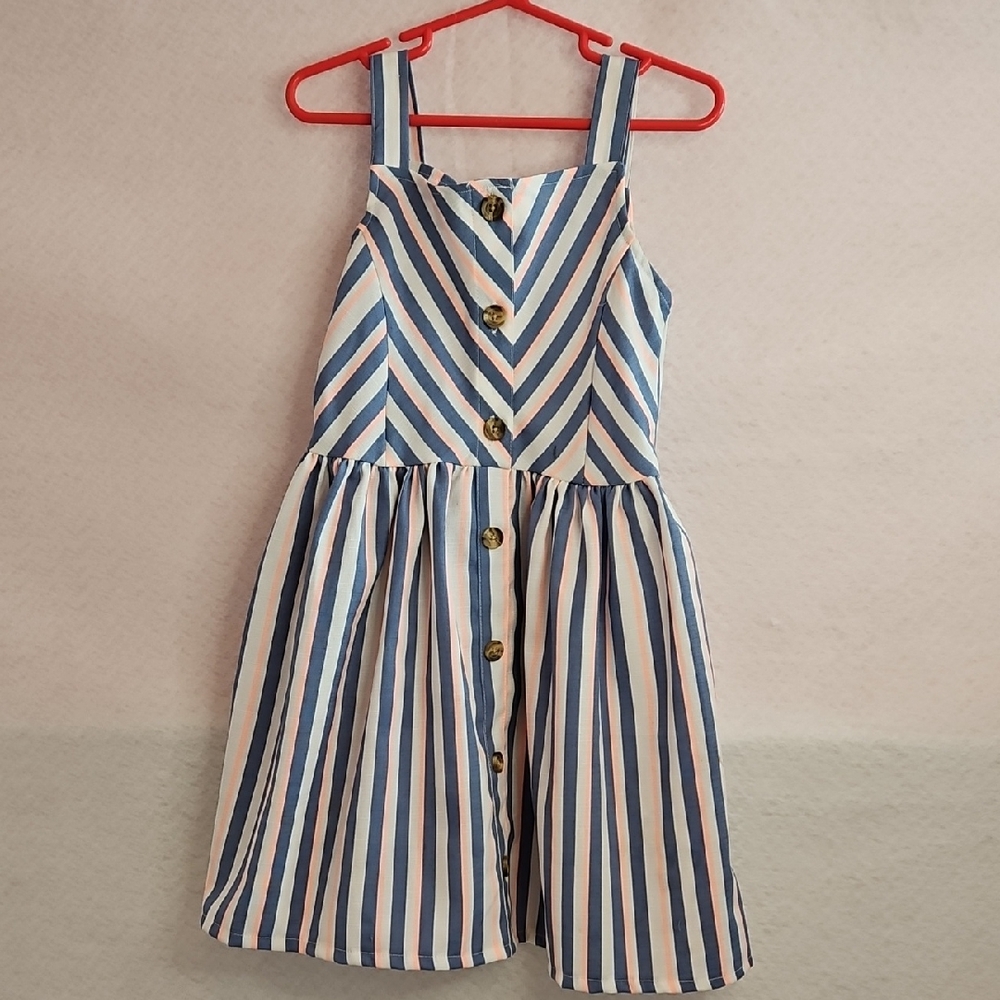 Blue and White Striped Kids Dress